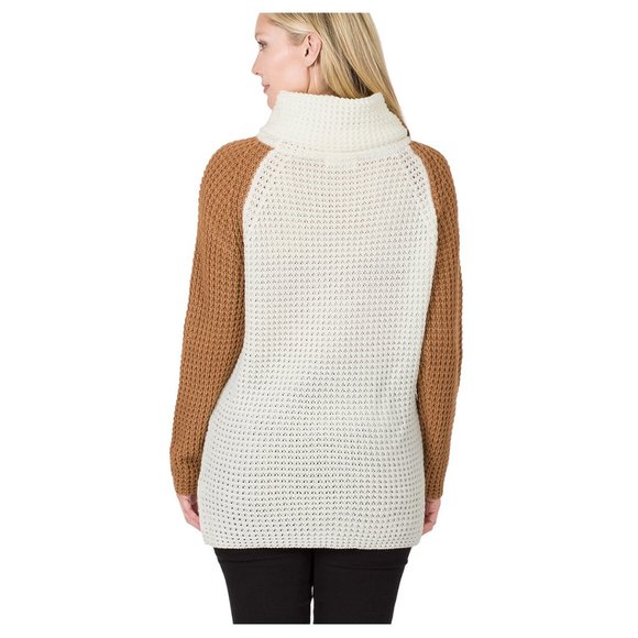 Turtleneck Sweater Wrap Style Asymmetrical Hem - Picture 5 of 5